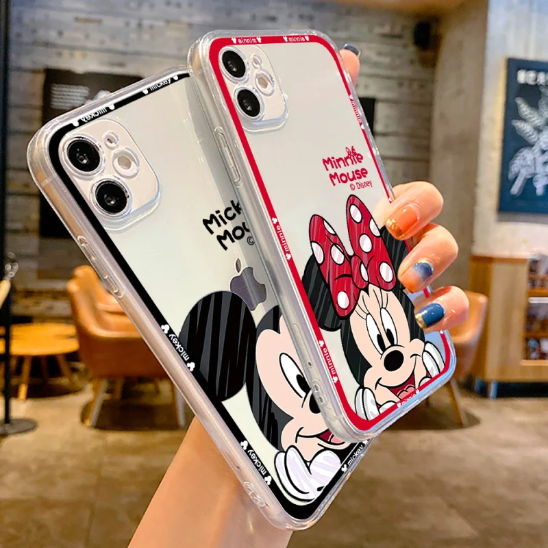 Mickey Mouse Clear Anime Phone Case For iPhone 14 13 12 11 Pro Max Mini X XS XR Max 8 7 6s Plus Soft Luxury Cover Liquid Coque
