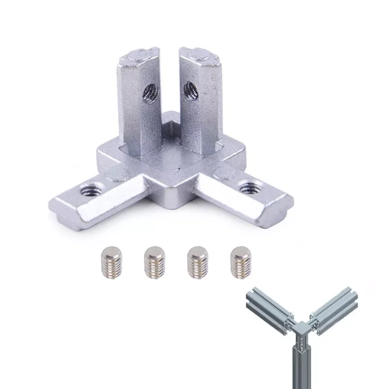 

Silver 2020 L Type 3-Dimensional Bracket Concealed Corner Connector Eu Standard 20/30/40Aluminum Profile Parts with Top wire