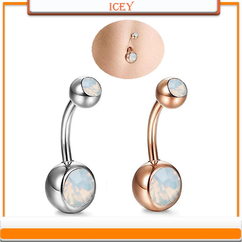 

1pc Rose Gold Snow Opal Nail Piercing Jewelry belly ring navel stud belly navel jewelry belly button ring belly body jewelry