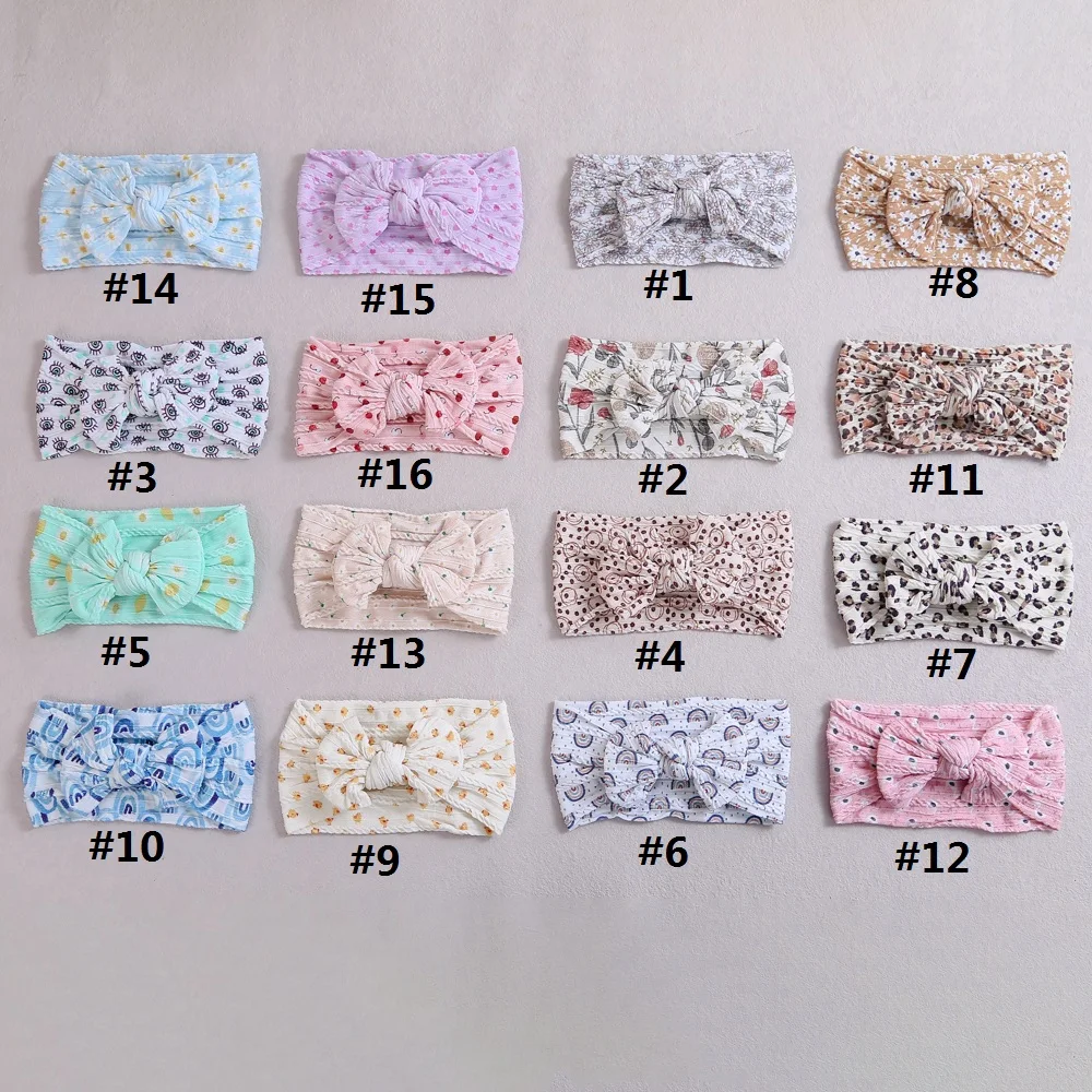 Baby Headbands Newborn Bowknot Elastic Baby Girl Heaband Printed Cable Nylon Headband Knot Turban For Babies Hair Accessories images - 6