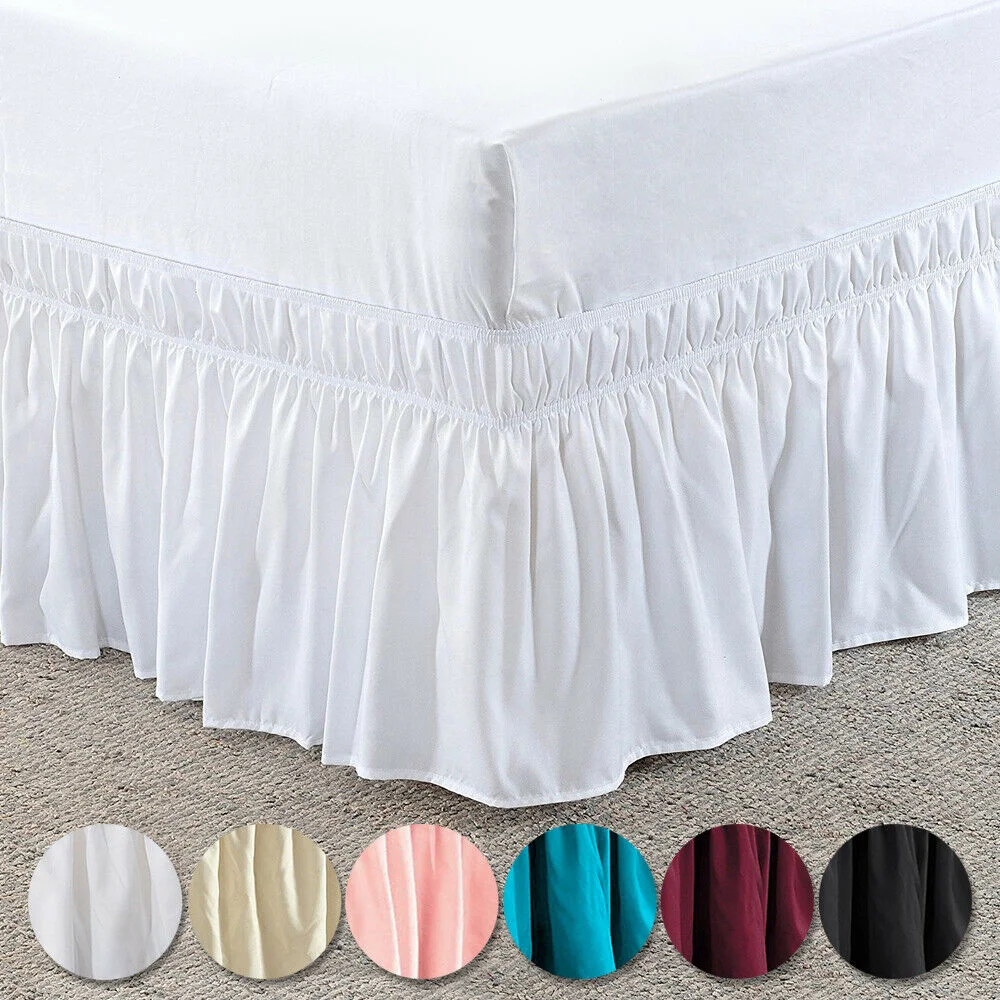 

Easy Wrap Around Elastic Ruffles Bed Skirt Dust Ruffled Pastoral Solid Home Bed Skirts 15 Inch Twin /Full/ Queen/ King Size