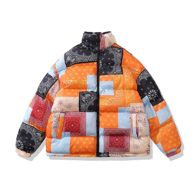 Fashion Men Parkas Autumn Winter New High Street Retro Cashew Flower Thickening Cotton-padded Jacket Oversize Loose Bread Coats