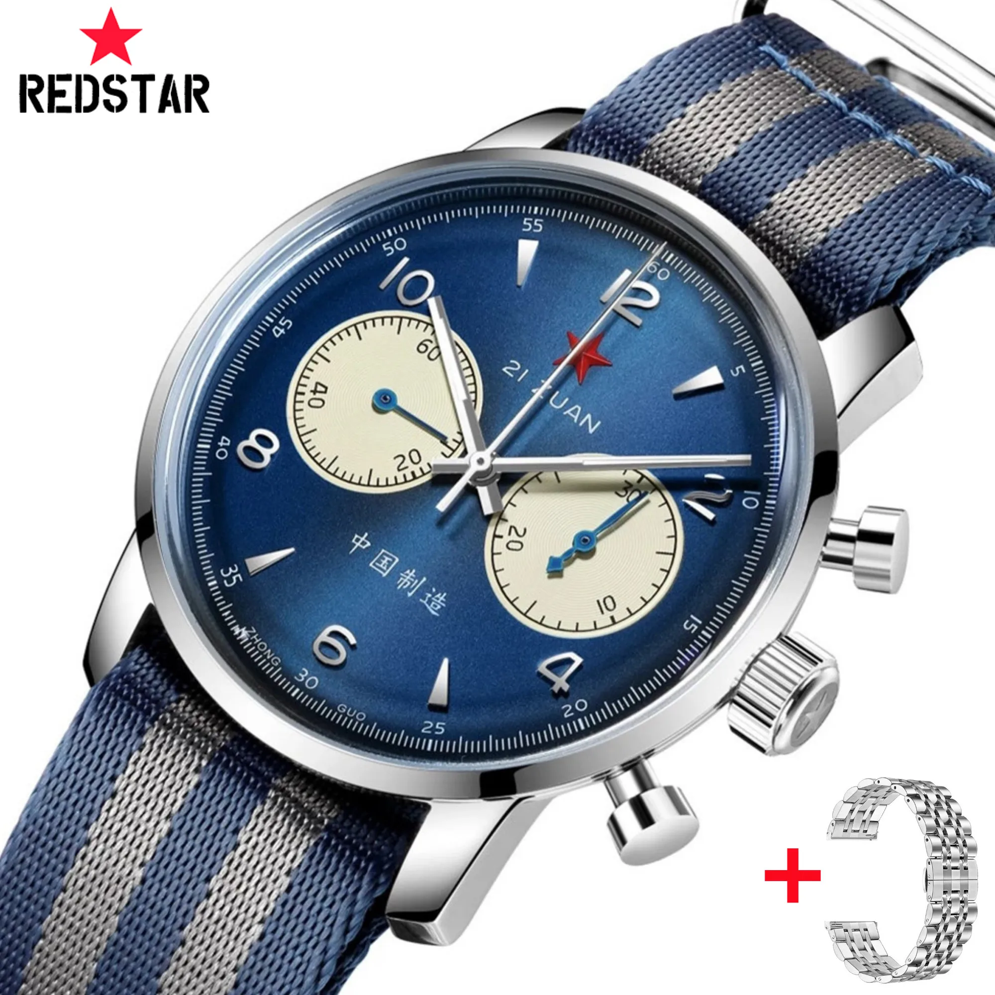 Red Star-Reloj de pulsera mecánico para hombre, cronógrafo de 42mm, movimiento de gaviota, piloto, cuello de cisne, zafiro, Hardlex acrílico, 1963