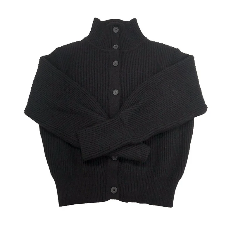 Women's Autumn Winter Lean Lazy Wind High Neck Single Breasted Knitted Cardigan Loose Sweater Solid Color Coat |