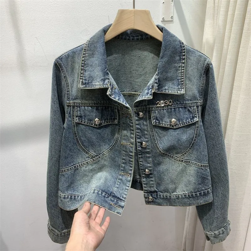Винтажная уличная одежда необычная однобортная джинсовая куртка Женская
