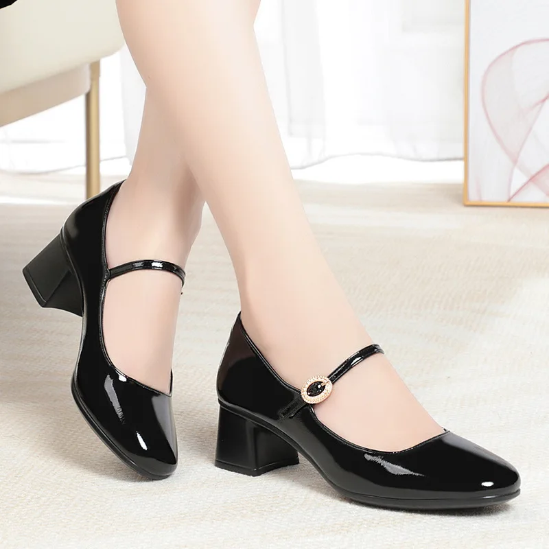 Mother'S Shoes Soft Leather Soft Bottom Women'S Shoes 2023 New Work Shoes Ladies Leather Spring Summer Single Shoes High-Heeled