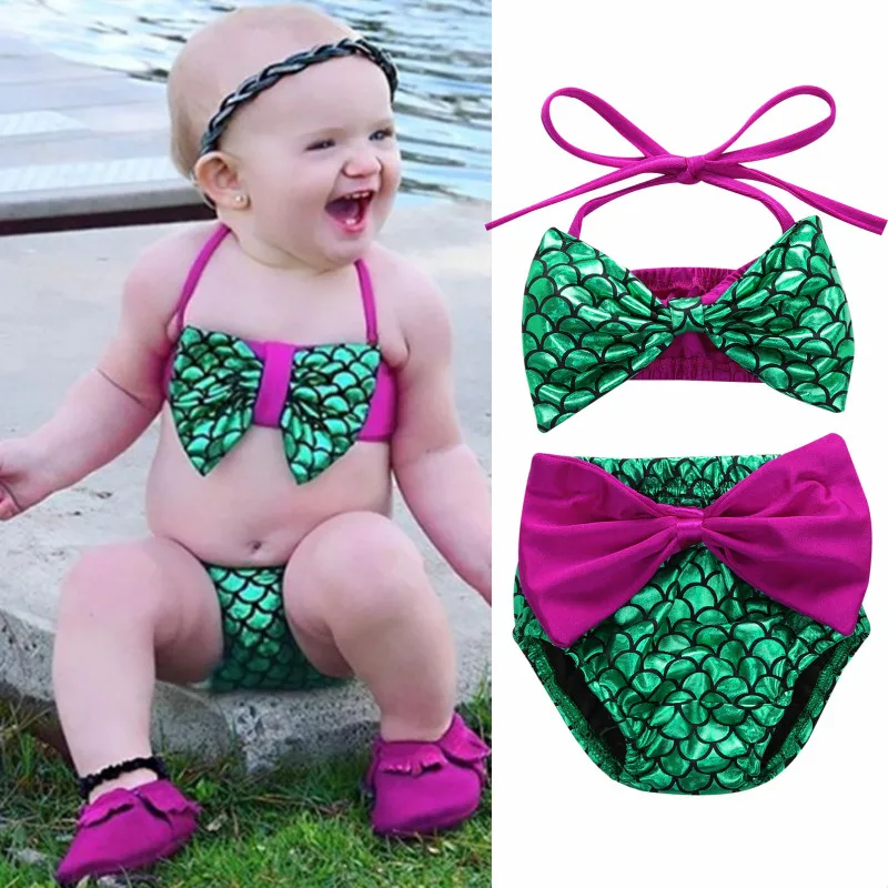 Baby Girl Mermaid Bikini Set Bowknot Swimwear Swimsuit Bathing Suit 0-24M Newborn Infant Toddler Summer Swimming Costume