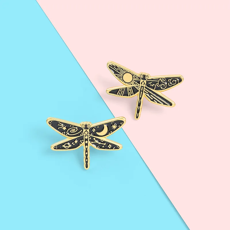 

2PCS Cartoon creative mini dragonfly brooch jewelry sun moon shape alloy brooch badge fashion personality metal accessories