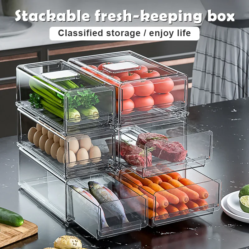 

Контейнеры для хранения продуктов в холодильнике, сливная корзина, коробки для свежих овощей и фруктов, кухонный отдельный контейнер для морозильной камеры