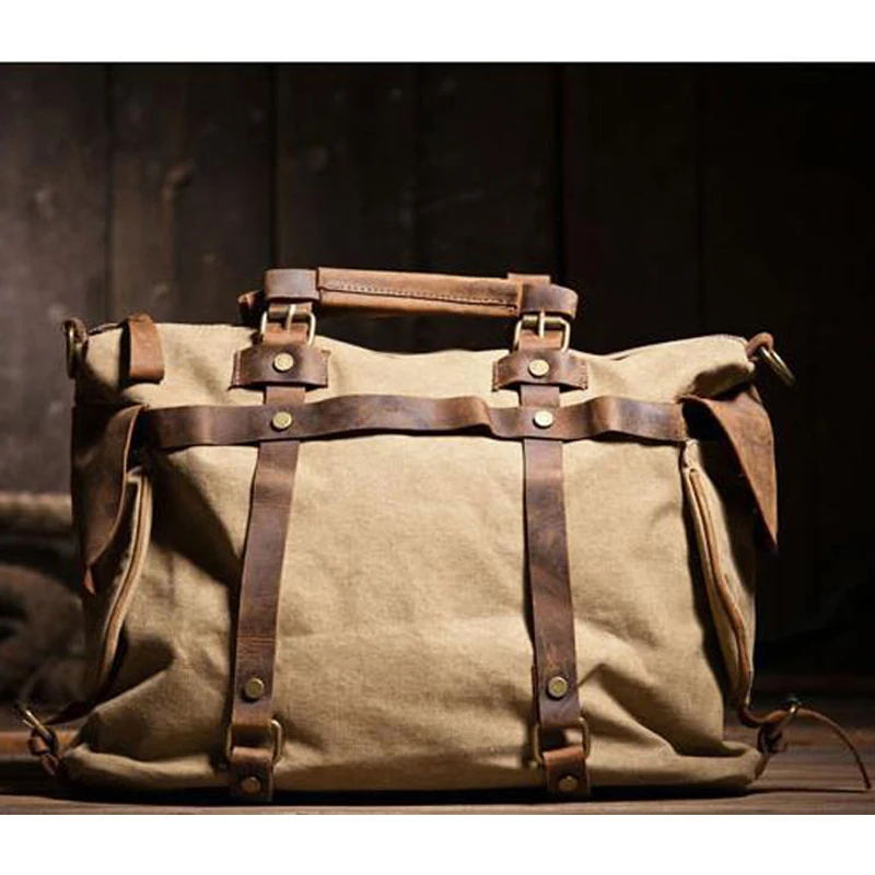 

Винтажная холщовая кожаная мужская сумка через плечо в стиле милитари, сумка-тоут, Мужская холщовая сумка-мессенджер, удобная мужская сумка