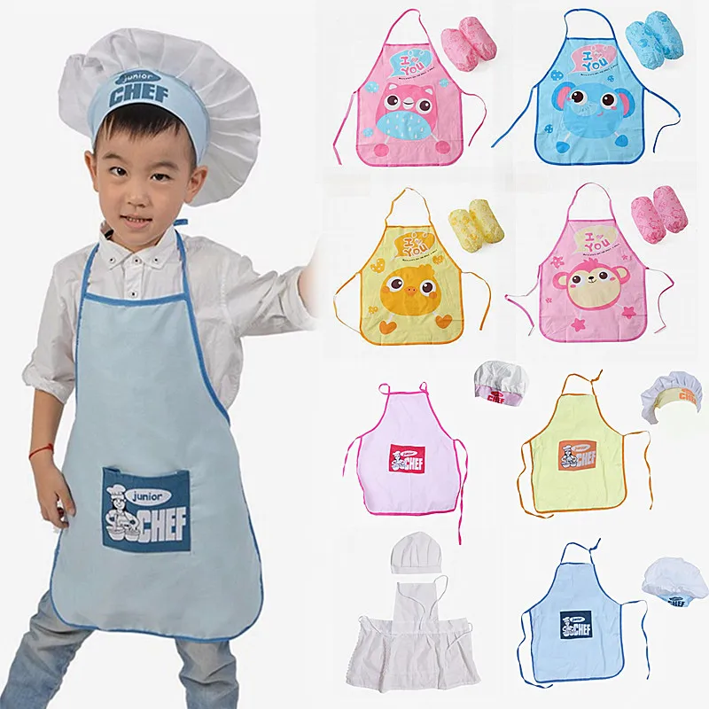 

2Pcs/Set Child Adjustable Chef Apron Hat Set Kitchen Cooking Uniform Boys Girls Photography Props Costume 3 Types