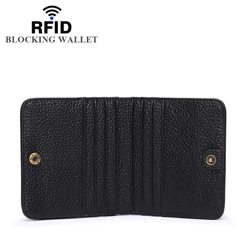 Wallet Women's Short 2023 New RFID Anti-Theft Brush Credit Card Holder Hasp Coin Purses Genuine Leather Wallets women Money Bags