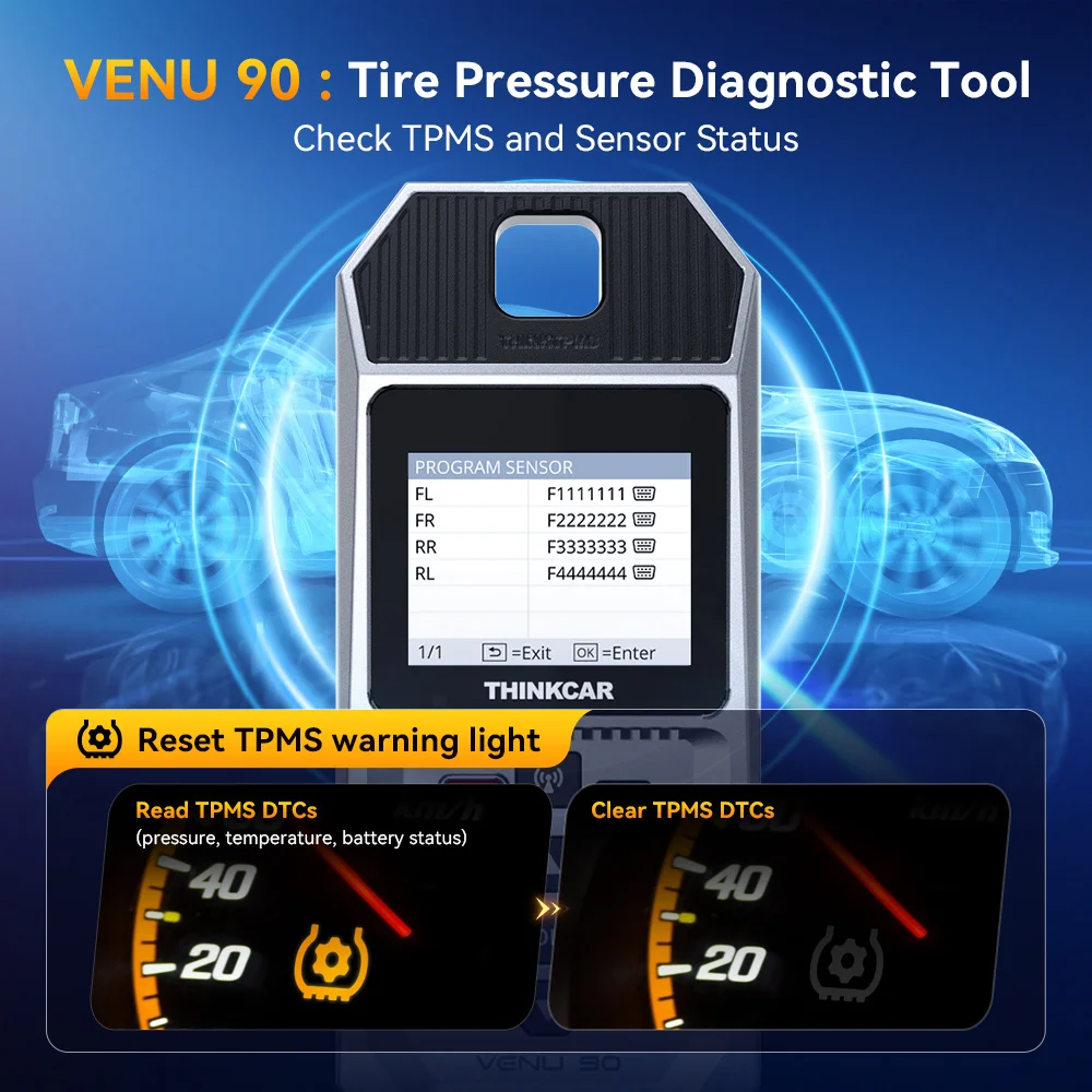 Диагностический инструмент THINKCAR VENU 90 для контроля давления в шинах (TPMS) с активным программированием датчиков 315 МГц433 МГц и обучением датчиков для 689BT, VO7S, 892BT. (art.: 3920dcd317c3c) - 3920dcd317c3c