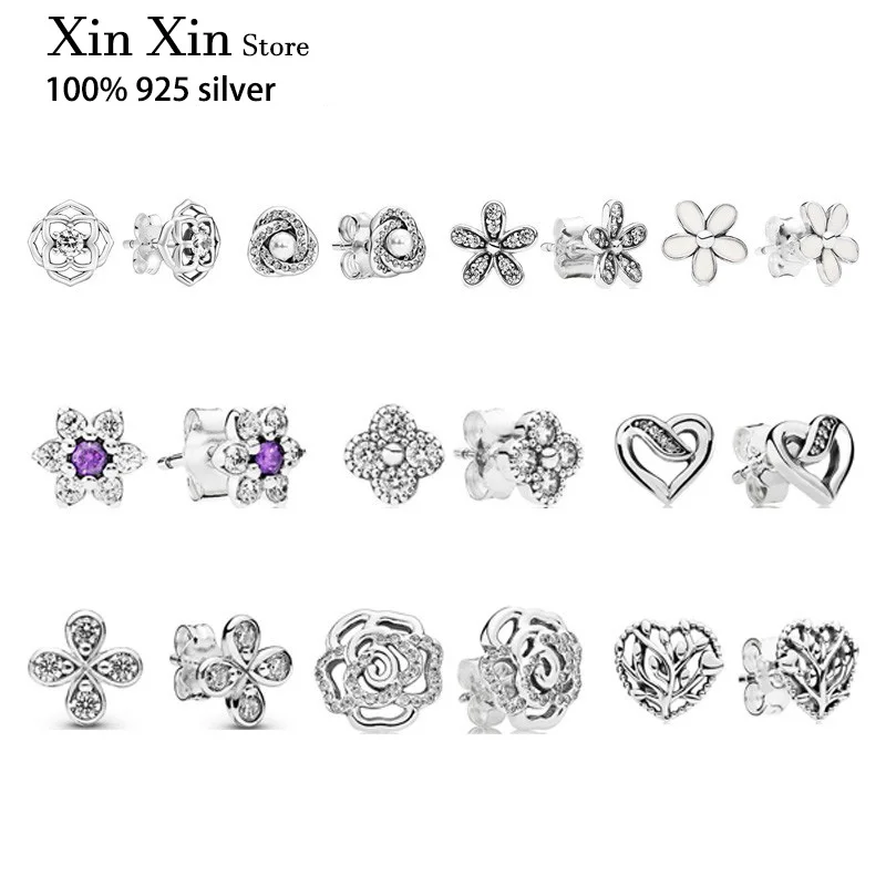 

Fit Original Luxury 925 Sterling Silver Life Tree Rose Love Orchid Earrings For Women High Quality Diy Fashion Wedding Jewelry