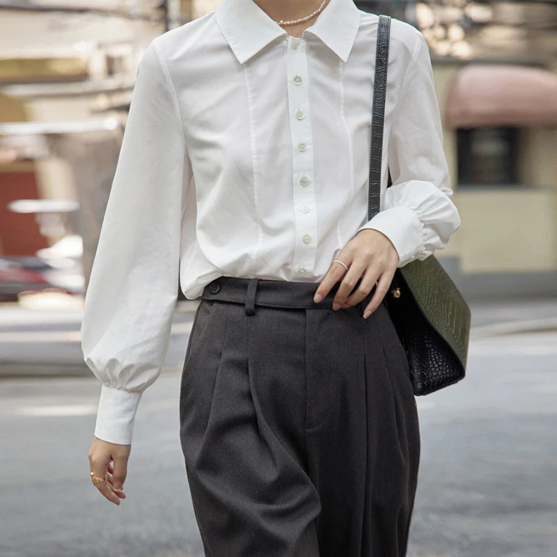 

Women Shirts 2022 Fashion Patchwork Long Sleeve Button Up Shirts Tops Office Lady OL Basic Shirt Womens Tops and Blouses H81