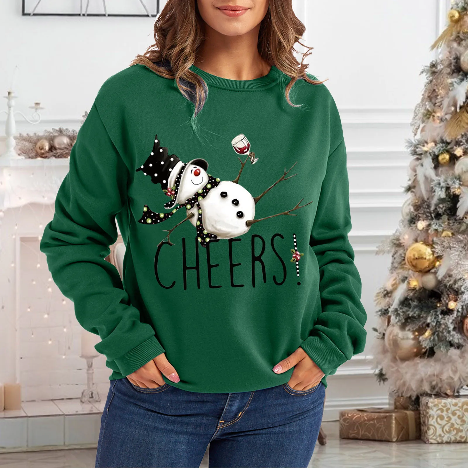 

Women's Warm Blouse Merry Chirstmas Snowman Print Long-sleeved Sweatshirts Casual O Neck Womens Loose Fit Workout Shirts