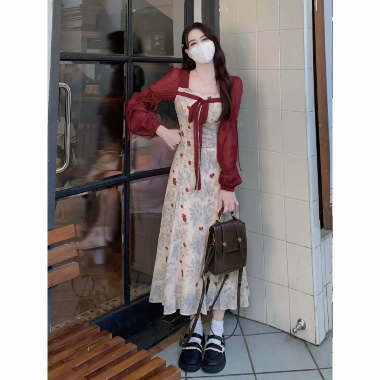 Женское шифоновое платье большого размера с длинным рукавом прикрывающее живот