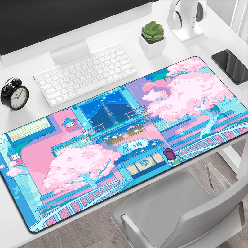 Anime Mouse Pad Gamer Pink Moonlight Computer Accessories Small Deskpad Deskmat Gaming Pc Mausepad Rubber Mat Table Pads