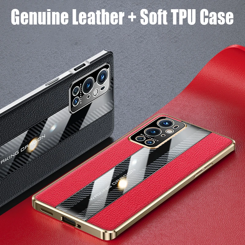 

6D Plating Genuine Leather Carbon Fiber Grain Splicing Case For OnePlus 10 Pro 9 Camera Protection Phone Case Coque Funda