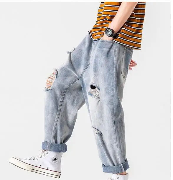 Men's Jeans Ripped Jeans Summer Thin Loose Straight Beggar Wide Leg Pants