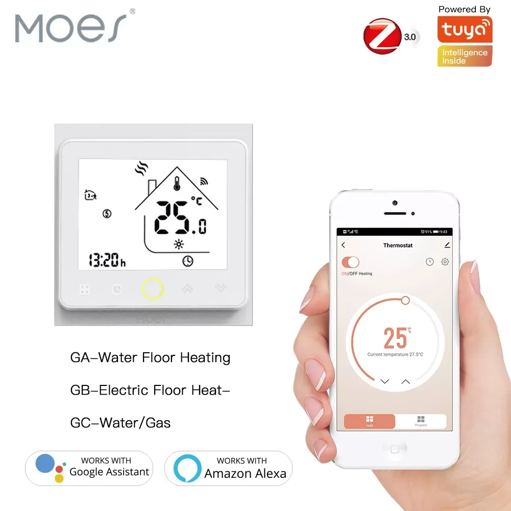 

Умный термостат ZigBee, контроллер температуры для воды/электрического подогрева пола/газового котла с Alexa Google Home