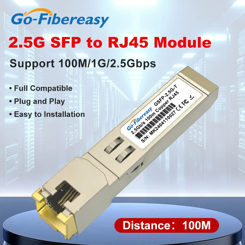 Фото Медный модуль 2,5G SFP-RJ45, 1G/2,5GBase-T, 100 м, разъем RJ45, совместимый с оптоволоконным коммутатором Mikrotik, HORACO, KEEPLiNK 2,5 ГБ SFP №1