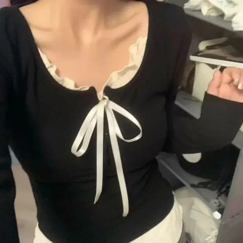 Женская футболка с лентами и бантом Y2K