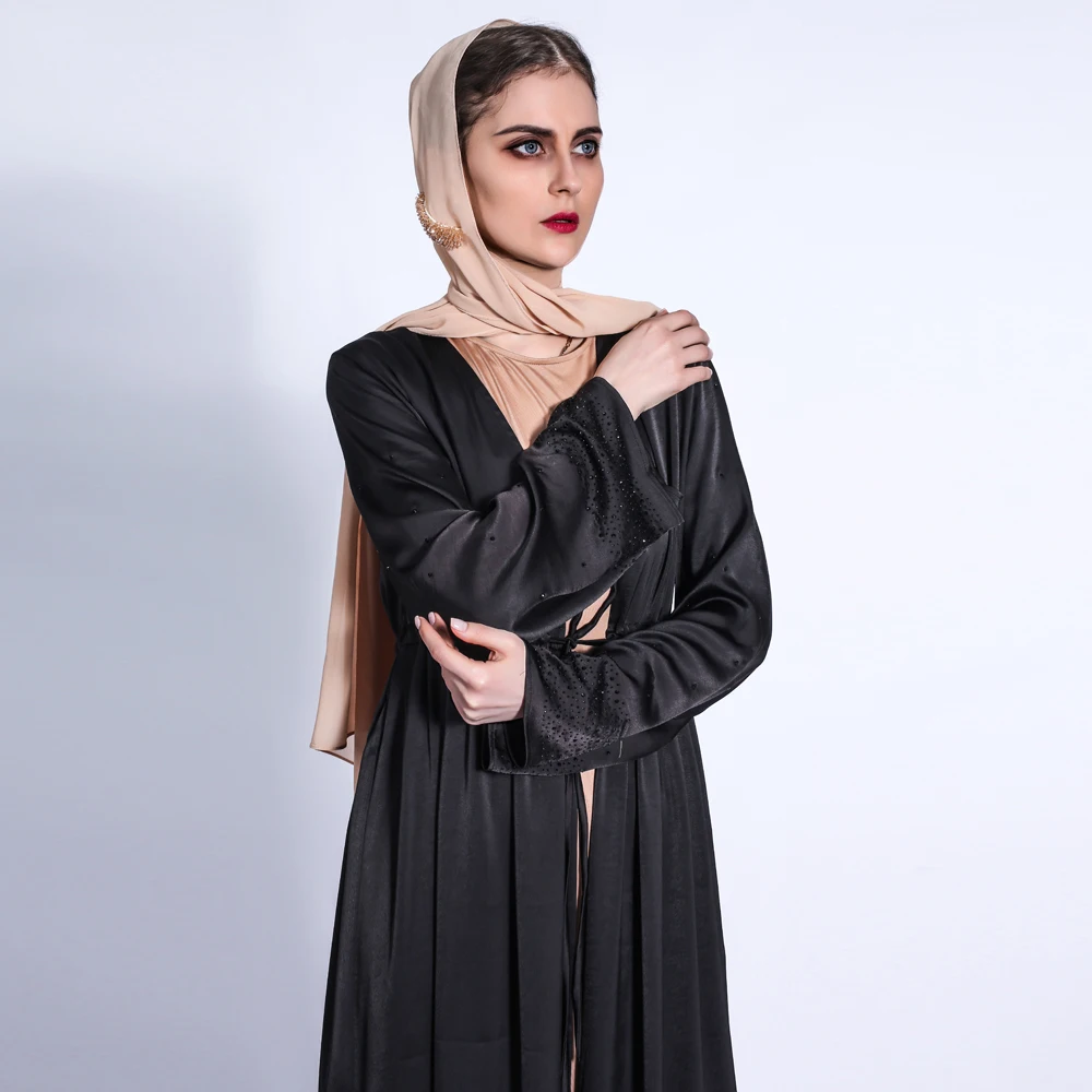 Open Kimono Long Flowy Loose Abaya Dress Casual Open Front Cardigans Dubai Turkish Style Cover Ups Muslim Outwear