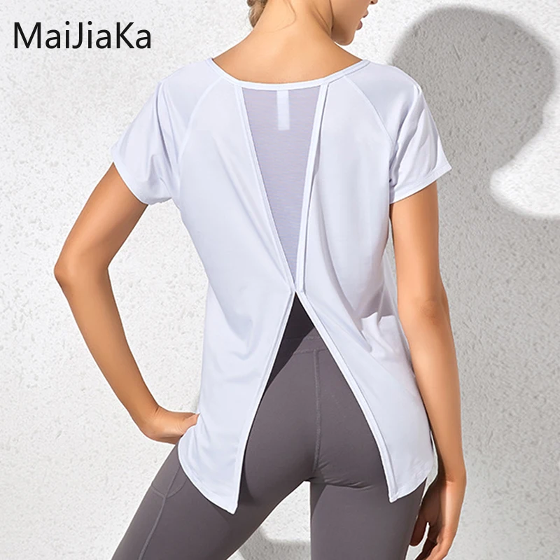 

Sport short sleeve tops gym women long sleeve Back Yoga Shirts Loose Reverse Drape Activewear Exercise T-shirts fitness wear