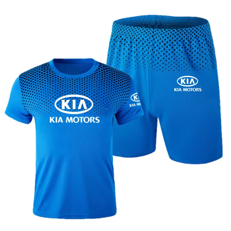

New Summer Street Men's Suit High Quality cotton Men's T-Shirt Kia car logo Hot Selling Gradient Men's Short Sleeve + Shorts