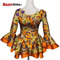 african dress women print clothing pleated lady spring top fashion long sleeve blouse shoulder flowers decoration wy6920