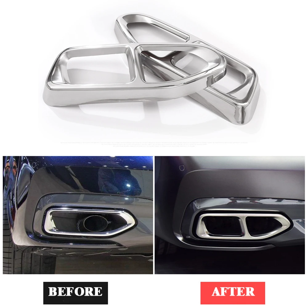 

2Pcs Stainless Steel Tail Car Exhaust Muffler Pipe Tip Cover Trim For BMW 7 Series G11 G12 730 740 750li 2016-2018 Accessories