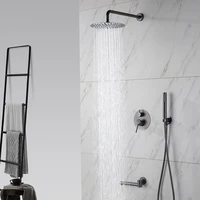 gun gray bath 3ways shower set head rianfall luxury combo wall mount arm hot and cold mixer diverter bathroom faucet