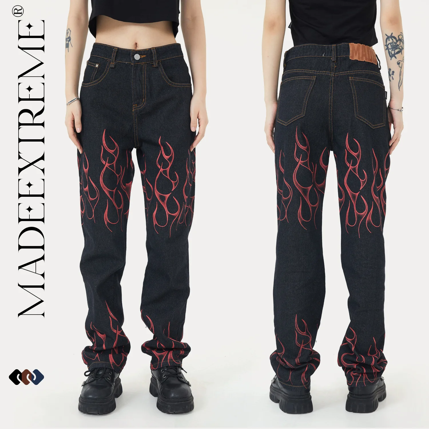 MADE EXTREME Flame fire jeans y2k hombre denim jeans for men women’s jeans streetwear pants for men skinny jeans men