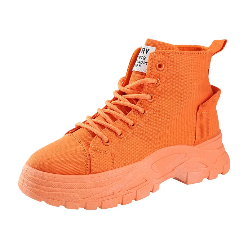 

Women Martin Boots Spring Autumn Female Ankle Bottes High Top Thick Sole Sports Canvas Shoes Flats Square Heels Botas De Mujer