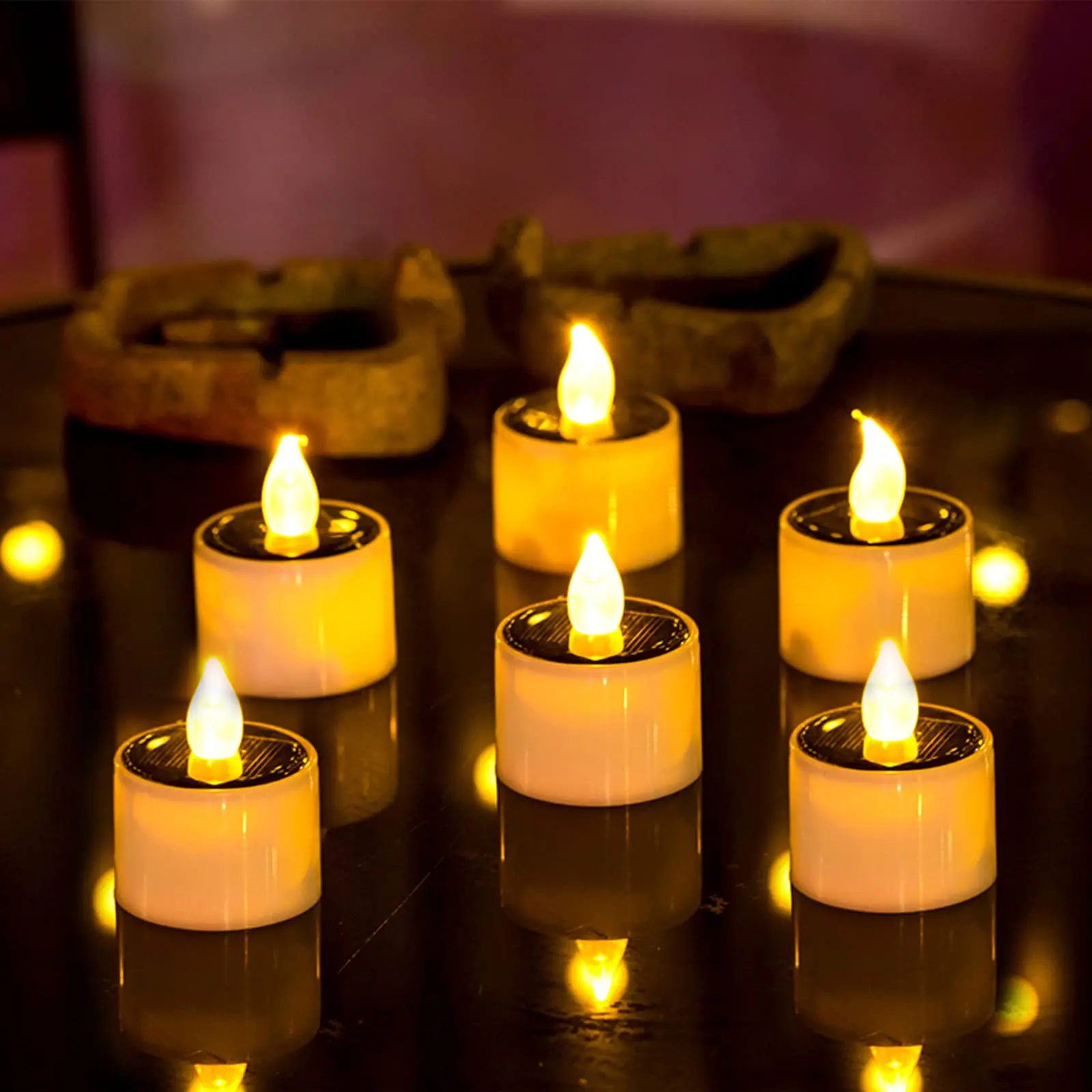 

12 Pack Blinking Electronic Solar LED Light Night Light - Plastic Flameless Solar Candle for Outdoor Camping Emergency