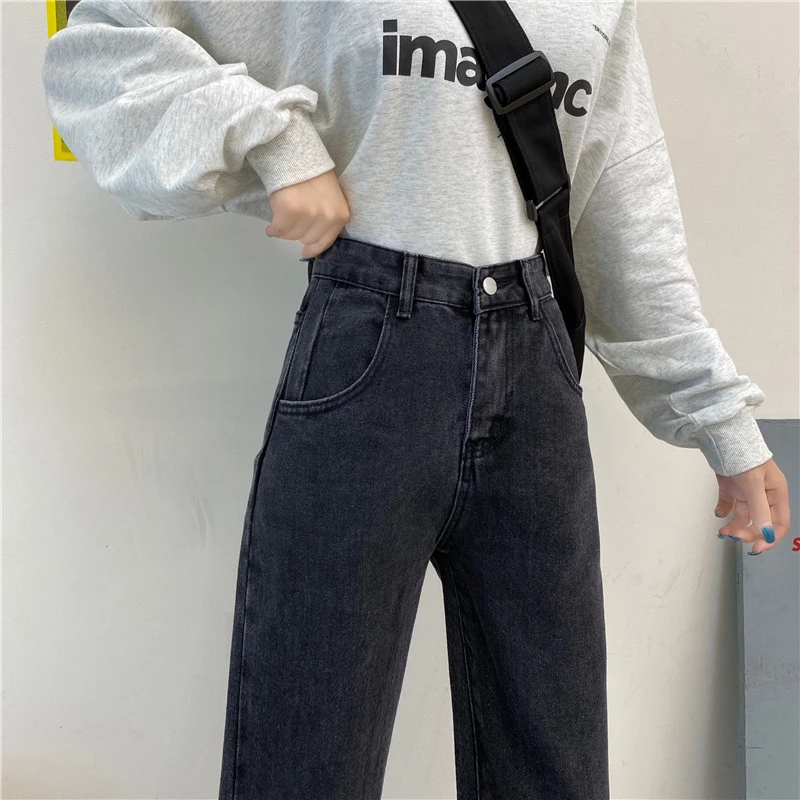 N2624  The new versatile fashion high waist slim straight trousers dark jeans
