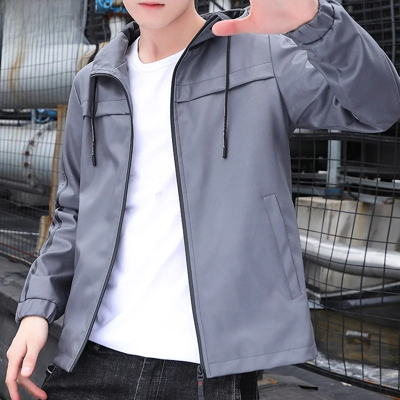 Мужское кожаное пальто с капюшоном Fuguiniao облегающая весенне-осенняя верхняя