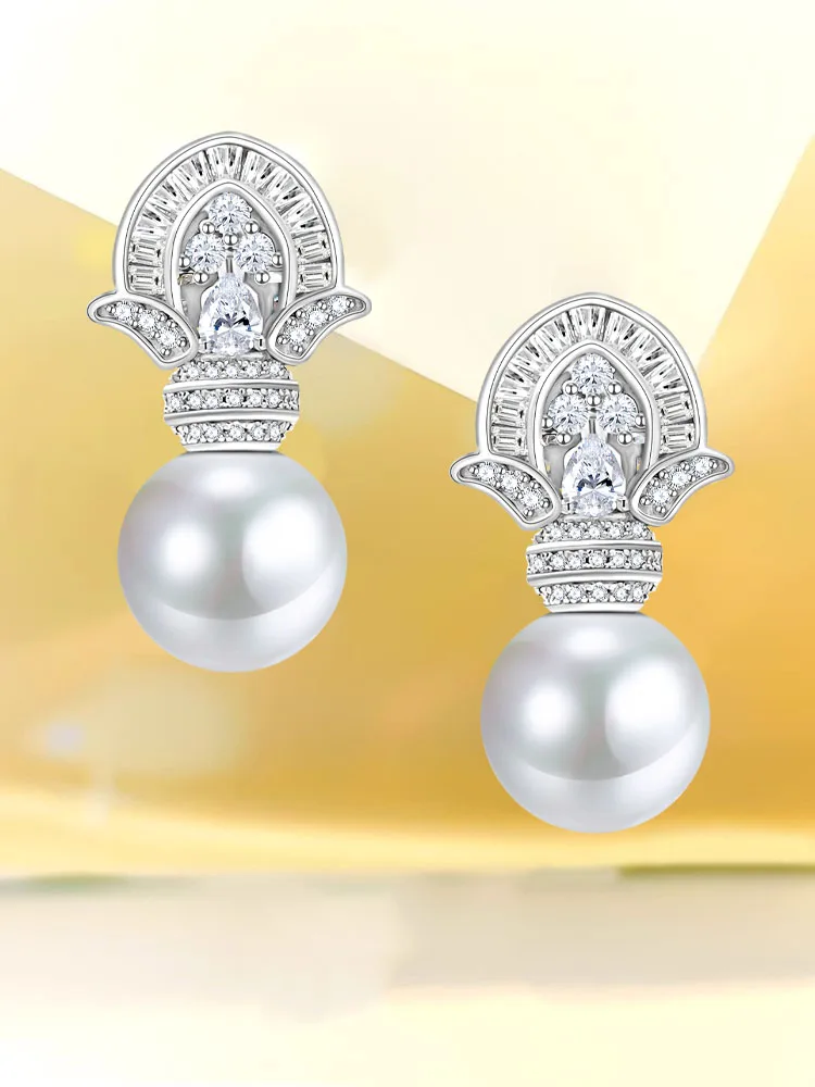 Серьги из серебра 925 пробы с искусственным жемчугом 11 мм