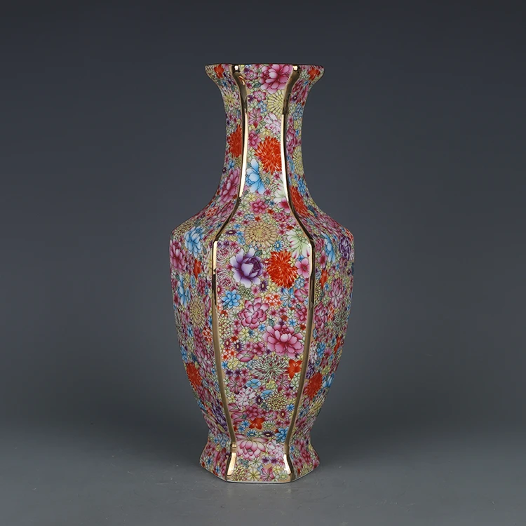 

Qianlong, эмалированная парчовая плита, десять тысяч цветов, стандартная ваза, китайские украшения
