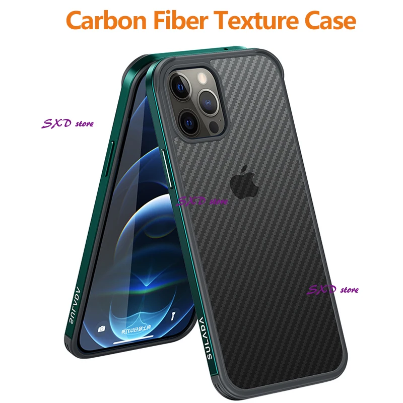 

3D чехол из углеродного волокна для iPhone 12 Pro Max, металлический каркас, прозрачный чехол для телефона iPhone 11 12 Mini XS Max