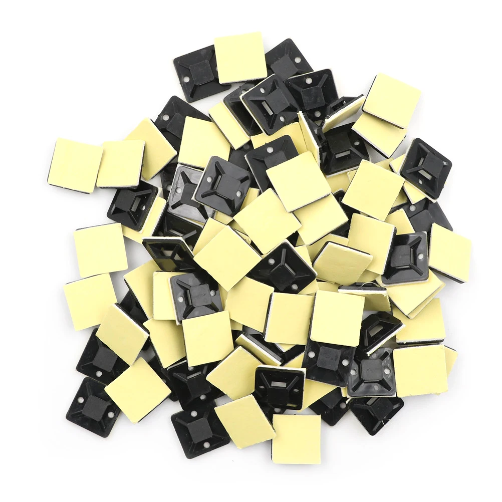 

100Pcs Self-Adhesive Cable Tie Base Self Adhesive Stick-on Mounts For Cable Ties / Routing Looms Wire & Cable Base Clamps Clip