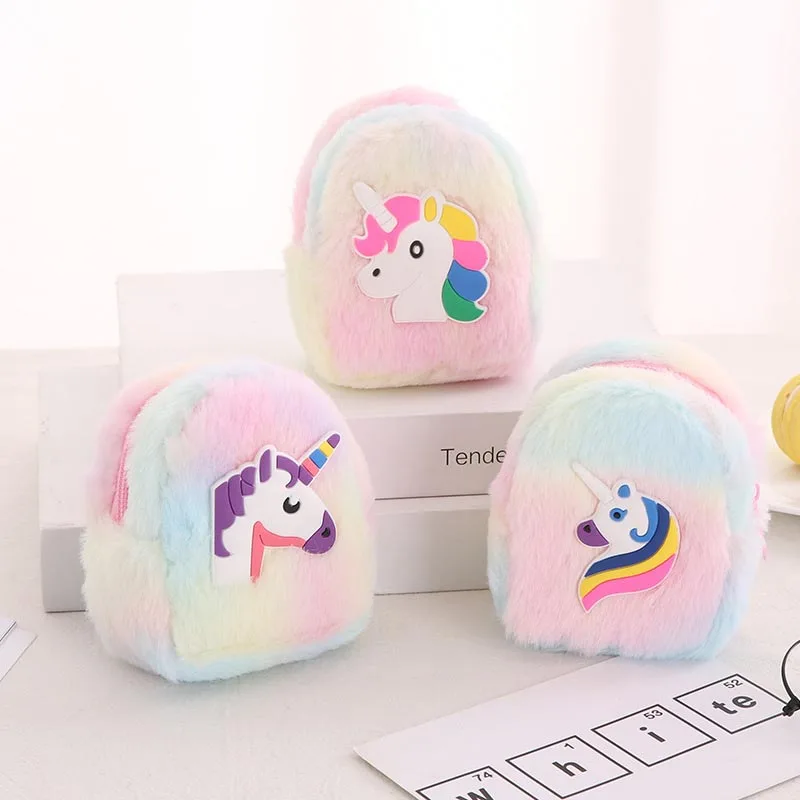 

Новый милый красочный детский плюшевый Кошелек с единорогом, кошелек для мелочи на молнии, миниатюрный кошелек, подарок для девочек и женщи...