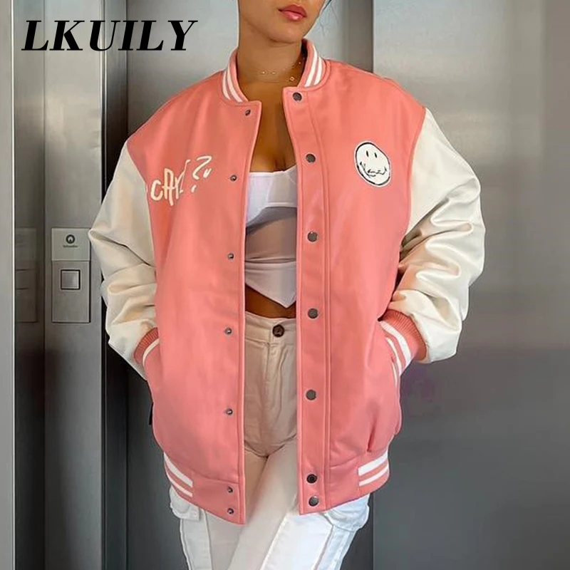 

Fashion Printed Jacket Female Gothic Racing Suit Hip-Hop Street Style Jacket Y2K Oversized Baseball Uniform Jacket Bomber Top