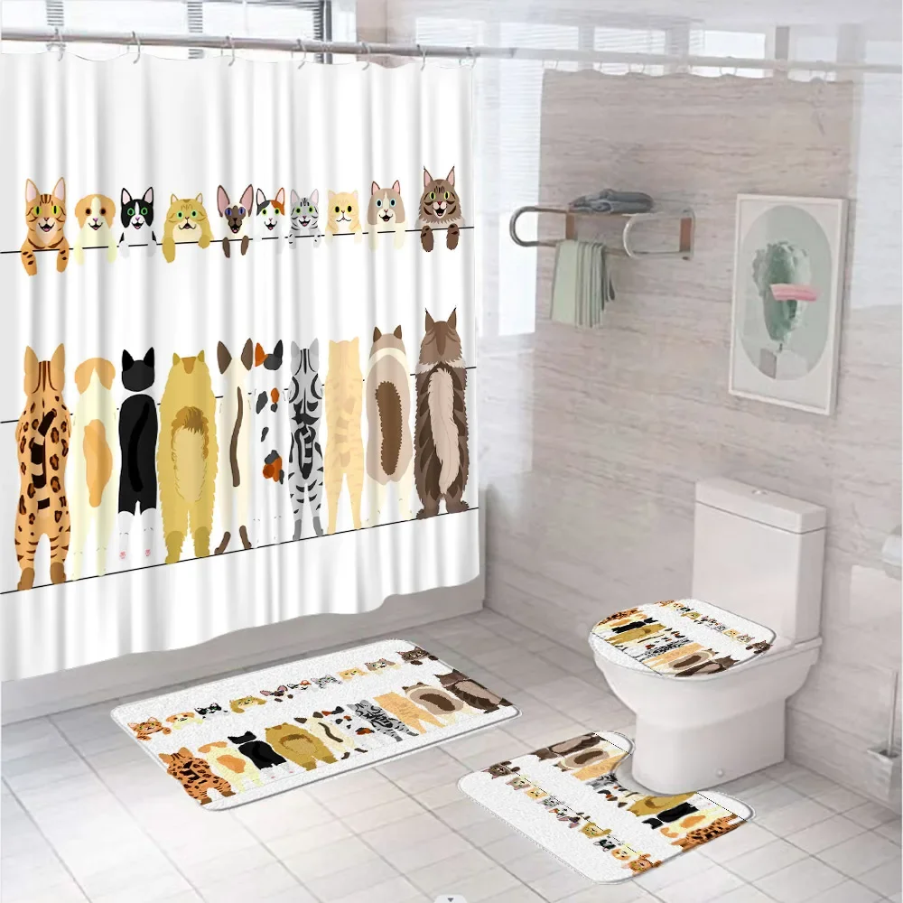 4 шт. занавески для ванной комнаты с мультяшным котом