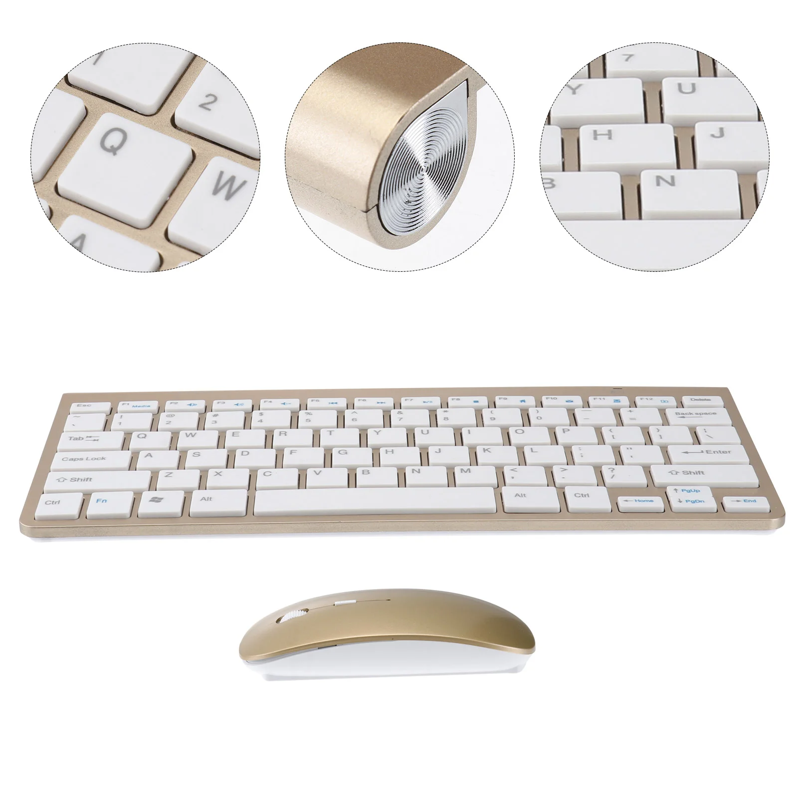 

24G Wireless Keyboard and Mouse Comb- thin Mute Keyboard and Mouse for Computer Desktop Home Dorm Office ( Golden )
