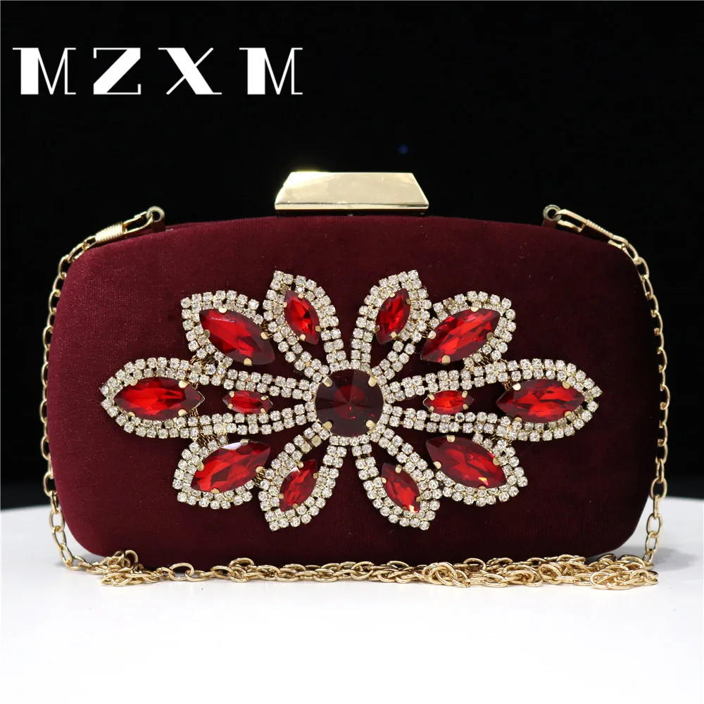

Luxury Metal Flap Flower Print Diamond Day Clutch Wallet Rhinestones INS Handbag Chain Shoulder Velvet Women's Evening Bag
