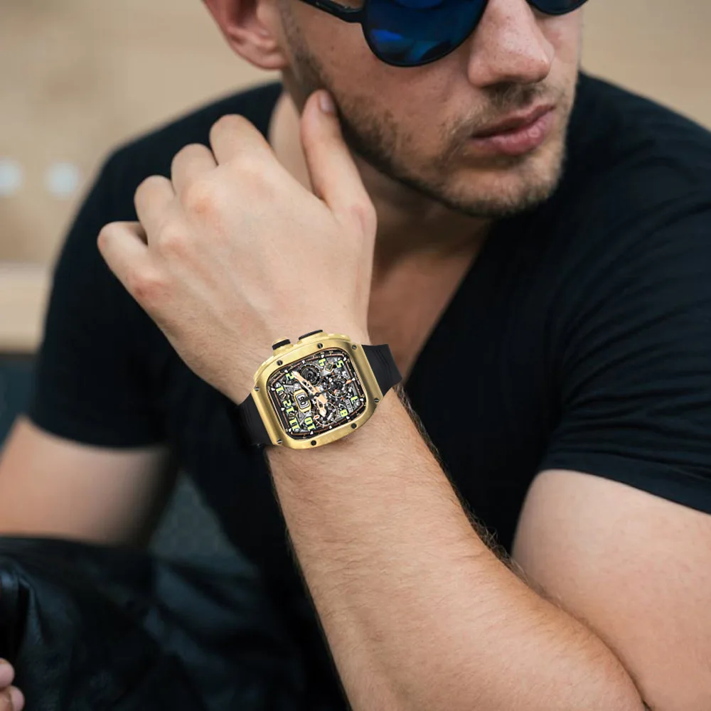 Luxury Modification Kit For Apple Watch 8 Ultra Stainless Steel Case for Iwatch Series 49MM Silicone Strap Sports Band Refit Mod