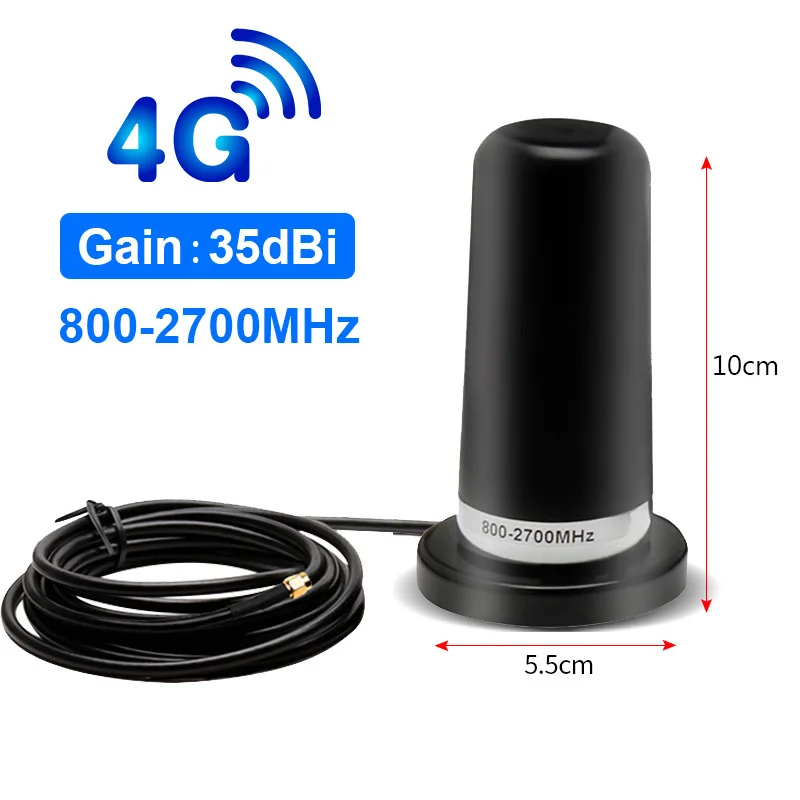 

Антенна GSM 2G 3G 4G 35dBi 800-2700 МГц, кабель 3 метра, SMA Male N Male, автомобильная магнитная антенна, усилитель сигнала