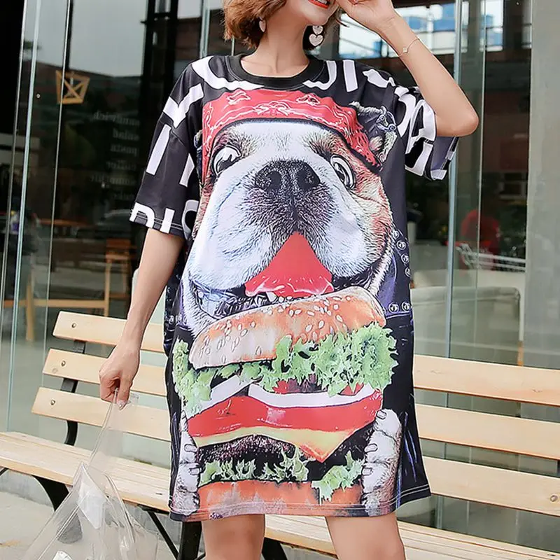 

Chic Animal Printing Oversized Summer Short Sleeve Tees For Women Fashion O-Neck Tide Streetwear T-Shirts Dress Female Ins